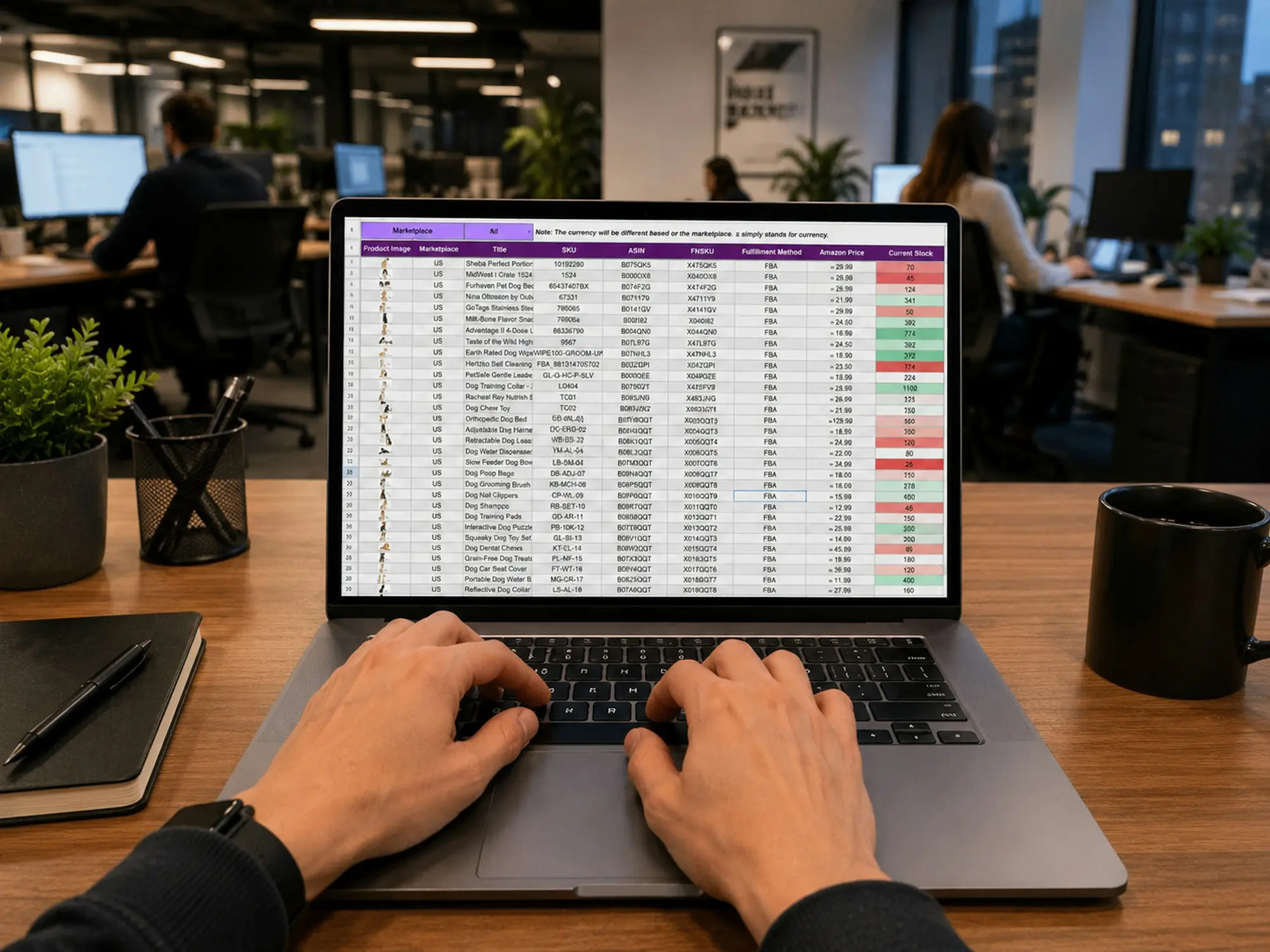 Bookkeeper reviewing a spreadsheet of figures on a laptop